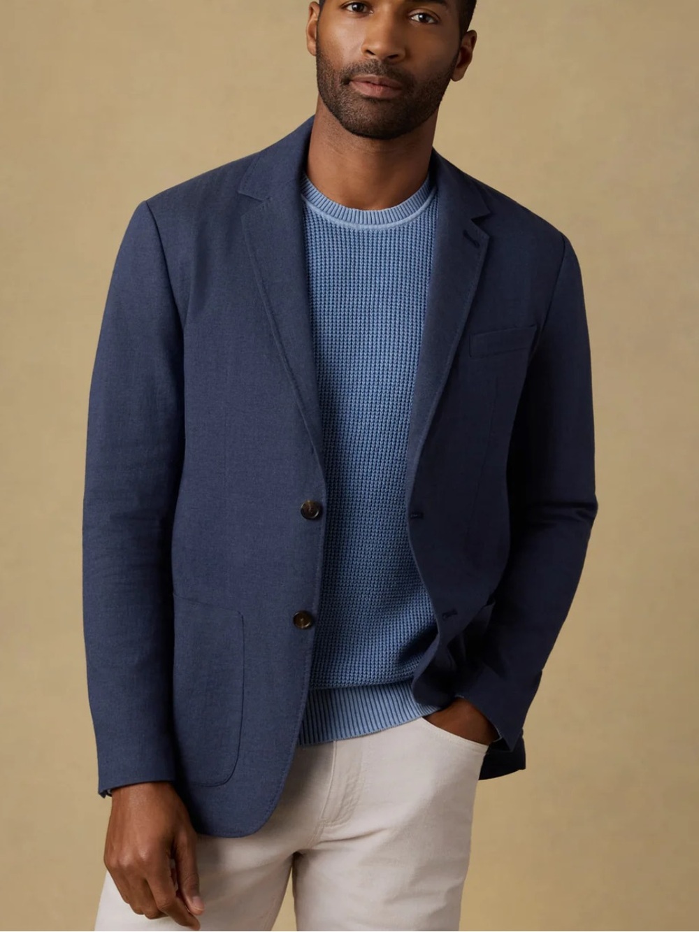 Faherty Men Movement Linen Blazer Deep Sea Navy Size 42